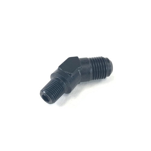 Aluminum Fitting Adapter 6AN Male end to 1/8NPT Male end 45 Degree Black - Picture 2 of 7