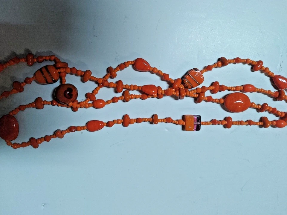 GUARDIAN Long Chunky Orange Coral Beaded Necklace 54" Foto 3 de 4