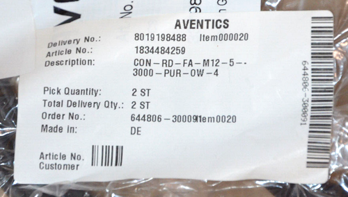 Cable Aventics 1 834 484 259 1834484259 NUEVO EMBALAJE ORIGINAL - Imagen 2 de 2