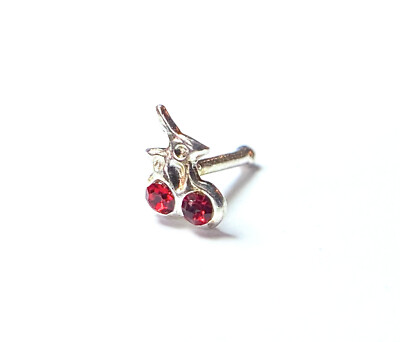 1pc Cherry Design Nose Ring Silver Stud Bone Red Gem 20g Cherries Body Jewelry