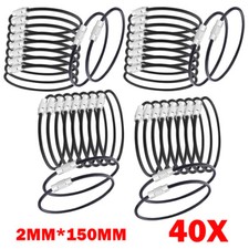 40X Black 2.0mm 150mm Wire Keychain Cable Metal Luggage Tag Loops Key Rings NEW