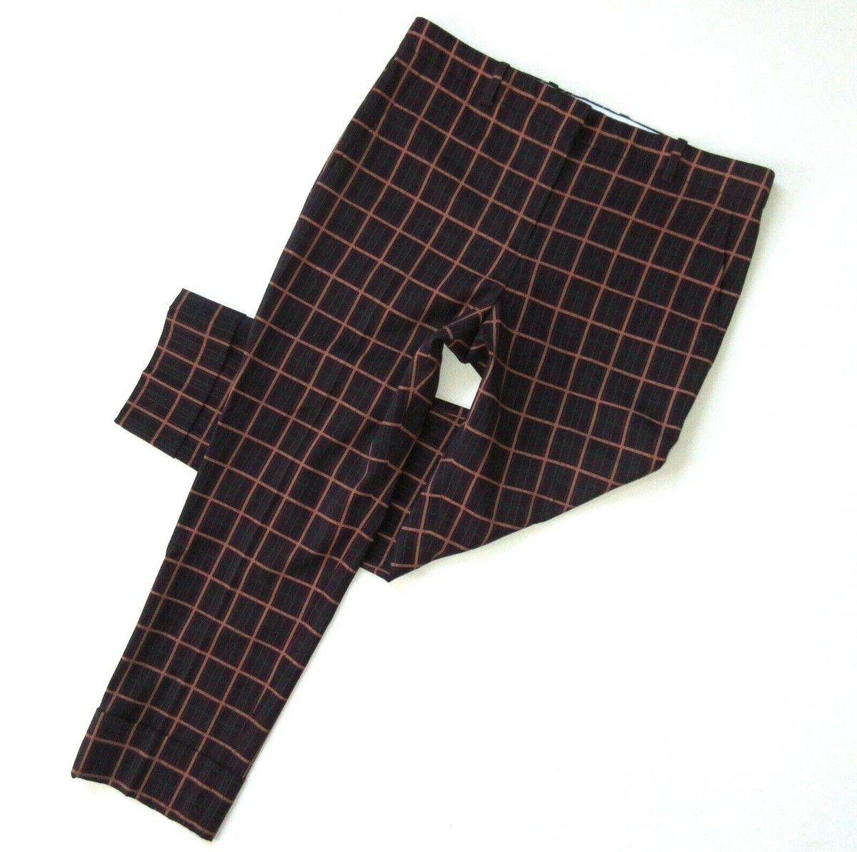 NWT Theory Crop Cuff in Purple York Plaid Stretch Wool Tapered Pants 10 $345