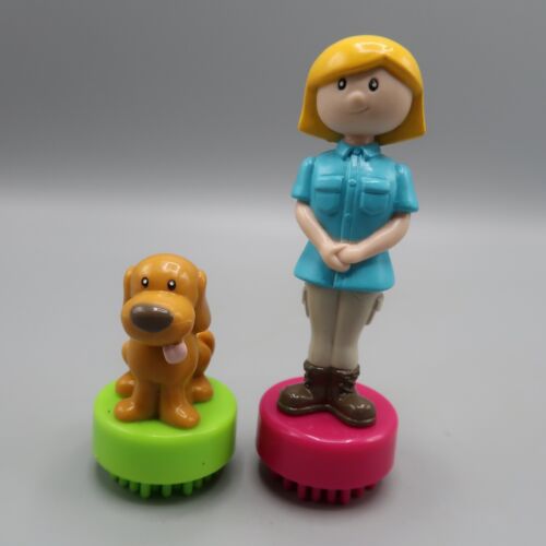 2 Vintage Bristle Block Figures 1 Puppy Dog and Girl Mom Figure lot Add on - Picture 1 of 3
