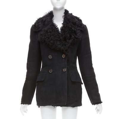 GUCCI Tom Ford Vintage black shearling double breasted coat IT42 M
