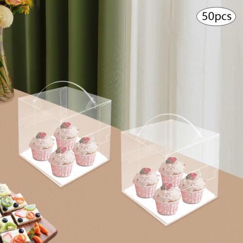 50 Pcs Clear Cake Boxes, Square Clear Cake Boxes, Cake Carrier with Handle - Picture 4 of 8
