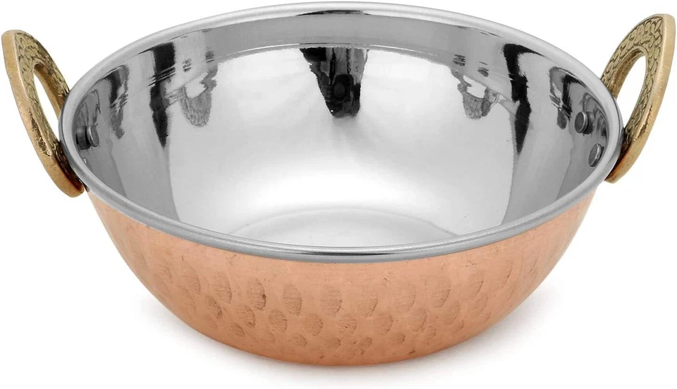 Indian Serving Bowl Vegetable Copper Stainless Steel Karahi Indian Dishes 4Pcs - Image 2 of 4