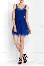 NEW BCBGMAXAZRIA BLUE SAPPHIRE BEADED TULLE DRESS BXZ6L078/M805A SIZE M