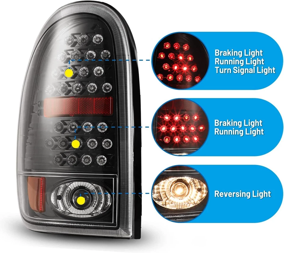 LED Tail Lights for 1998-2003 Dodge Durango 96-00 Caravan Rear Brake Lamps Pair - Imagem 3 de 4