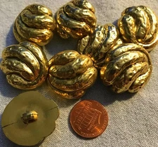 8 Large Domed Gold Tone PLASTIC Hammered Look Shank Buttons 1 1/8" 28MM # 2792