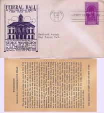 854 WASHINGTON'S INAUGURATION - Masonic SC of NY - yellow insert