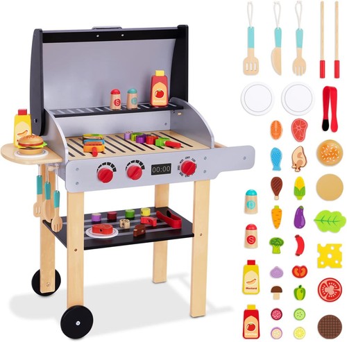 Wooden Play Barbecue Toy Grill Grill Playset Play Food and Grilling Tools