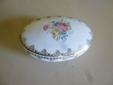 BOITE BONBONNIERE BIJOU VIDE POCHE OVALE PORCELAINE LIMOGES BOUQUET DE FLEURS MF