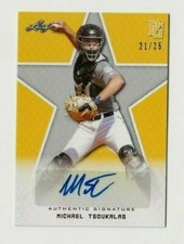 2020 MICHAEL TSOUKALAS LEAF PERFECT GAME AUTO YELLOW PARALLEL RK #21/25   NICE