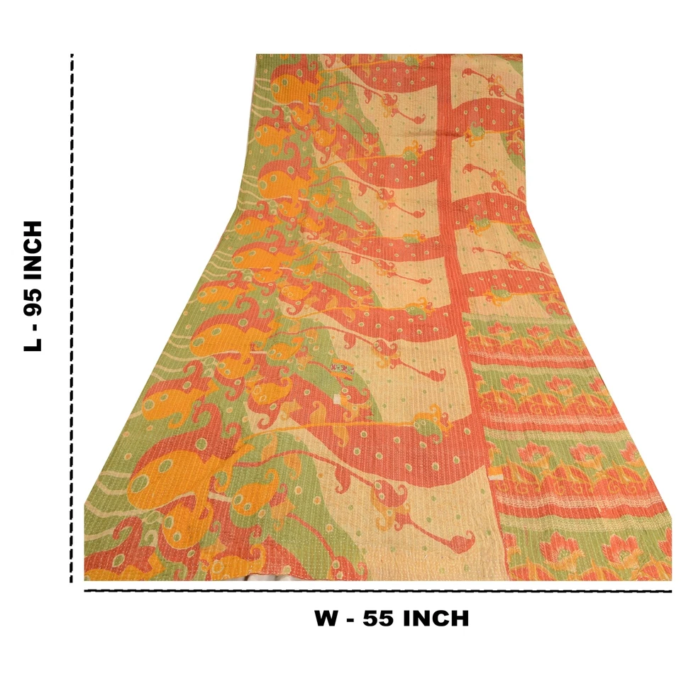 Sanskriti Vintage Reversible Gudari Kantha Cotton Full Throw Bedspread Handmade - Image 4 of 4