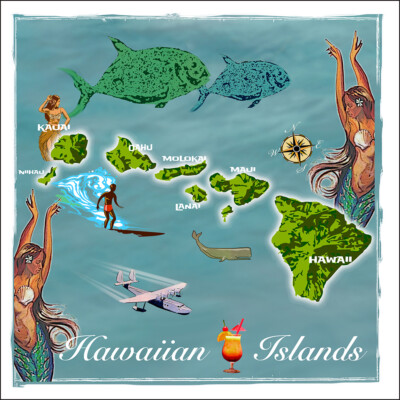 Vintage Hawaiian Islands Map Reproduction Metal Sign FREE SHIPPING