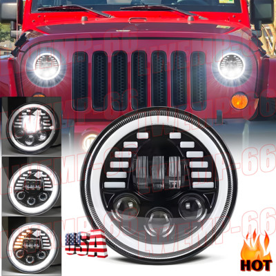 For Jeep Wrangler JK LJ TJ CJ Halo Angel Eyes 130W 7'' Round LED Headlight H6024