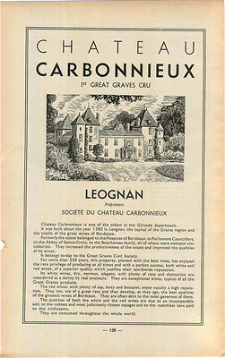 ADVERTISEMENT '' Mini Poster '' Chateau Carbonnieux Leognan Wine Maker Vineyard