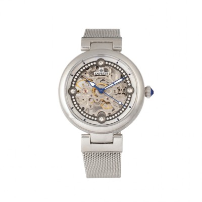 Empress Adelaide Automatic Skeleton Dial Silver Mesh Women's Watch EM2501