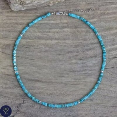 Turquoise Bead Necklace, 2x4mm Natural Stone Beads, Dainty Necklace, Boho style