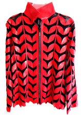 Stunning !  Red Ladies Leather Jacket - Leaves Design - Size L - New + Tag
