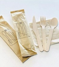100 PCS Birch Wood Cutlery Set Knives Spoons Forks Biodegradable Party Catering