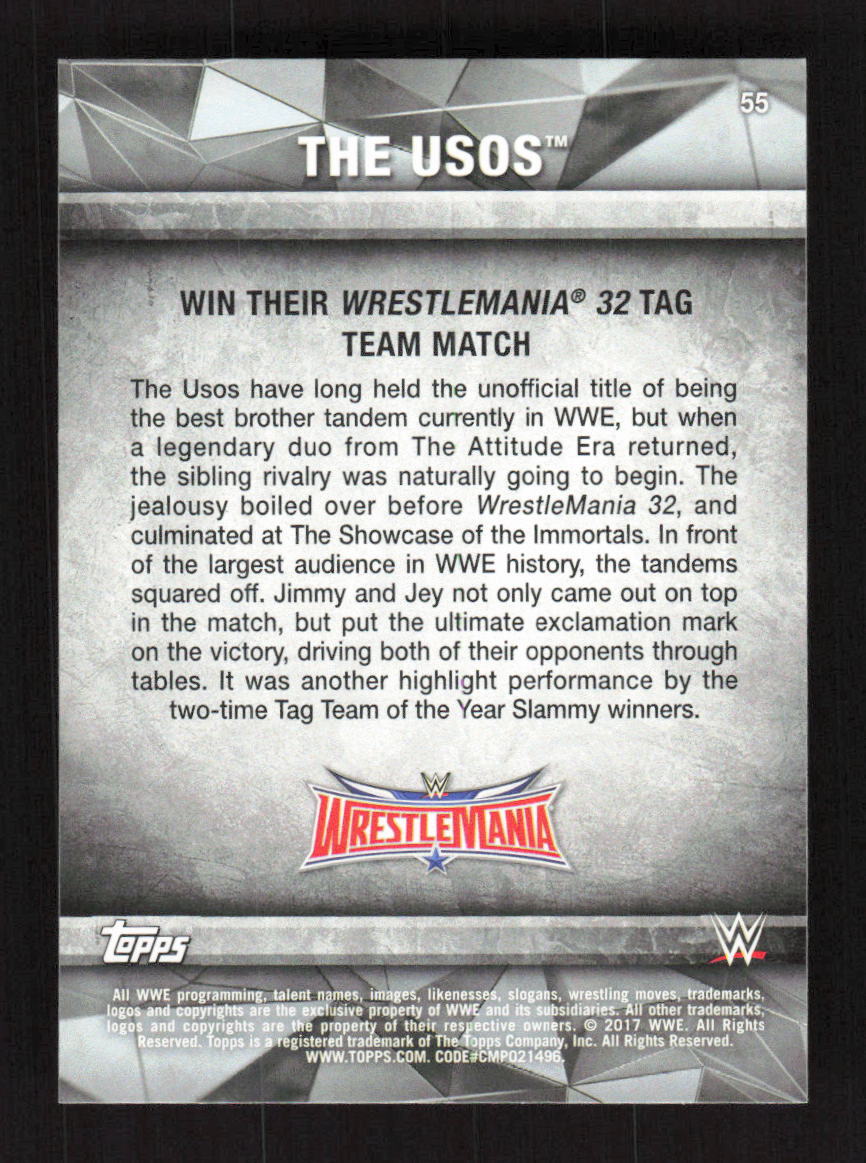 2017 Topps WWE Road To WrestleMania The Usos #55 - Picture 2 of 2