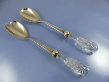 DIAMOND GLASS HANDLE LARGE 11" SALAD SEVERS BY SHEFFIRLD EPNS