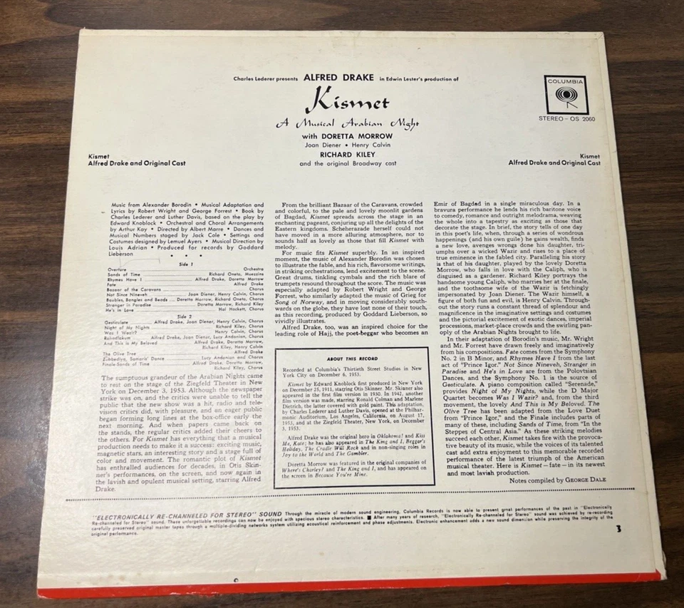 KISMET Broadway Musical Cast LP Alfred Drake - Columbia - Vinyl Record - Image 2 of 4