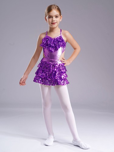 Girls Sundress Sequins Skirt Ballerina Dress Cutout Dress Up Sparkle Uniform - Picture 61 of 94