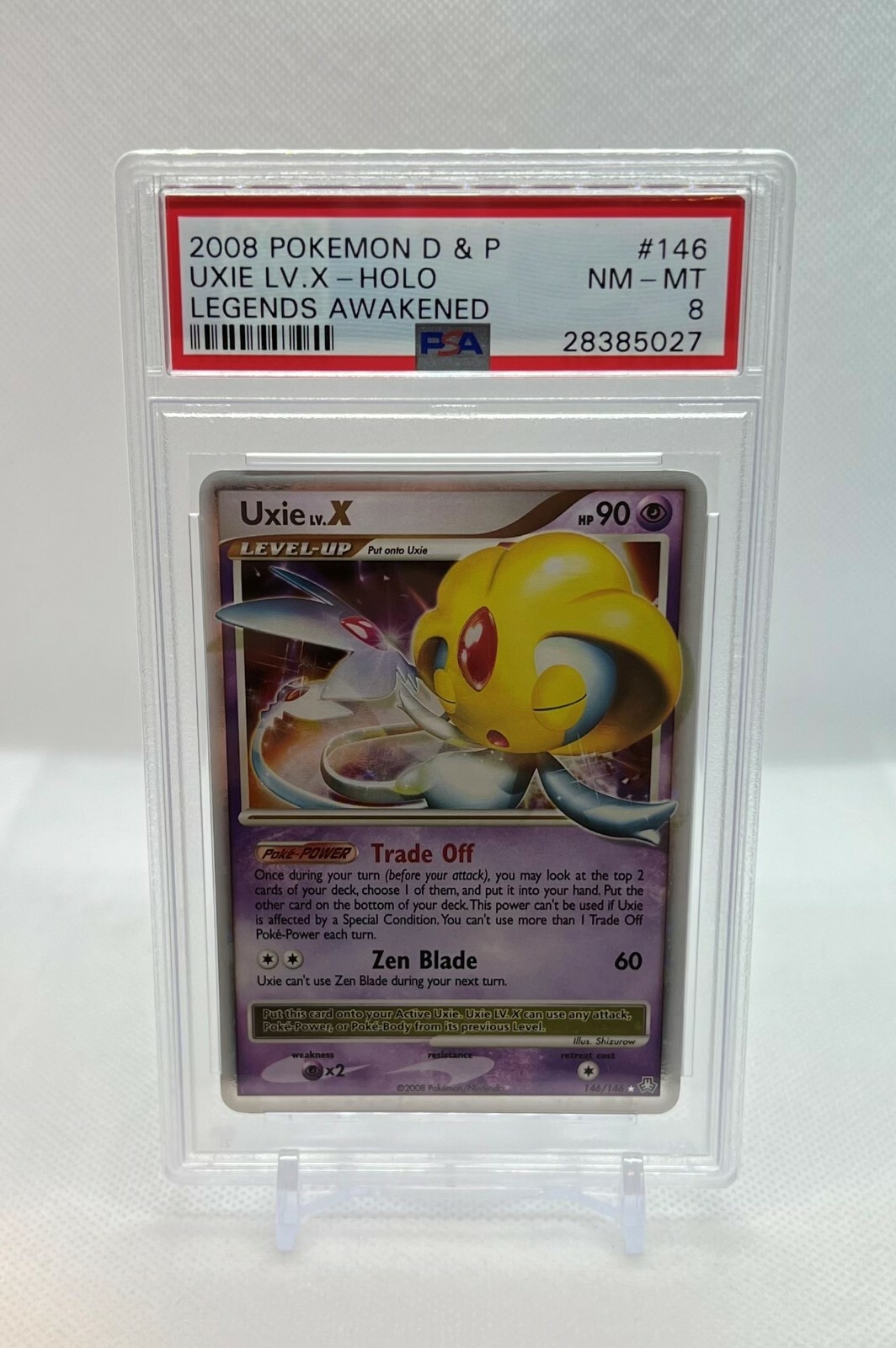 Pokemon Card - Uxie LV.X 146/146 - Legends Awakened - Holo - PSA 8 NM-MT