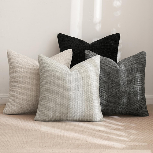 Pack of 4 Couch Throw Pillow Covers 18X18 Inch Neutral Cream/Grey Soft Decorativ - Picture 4 of 12