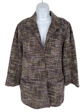 CHICOS Tweed Longline Plum/Green/Silver Metalic Blazer Size 2 US L