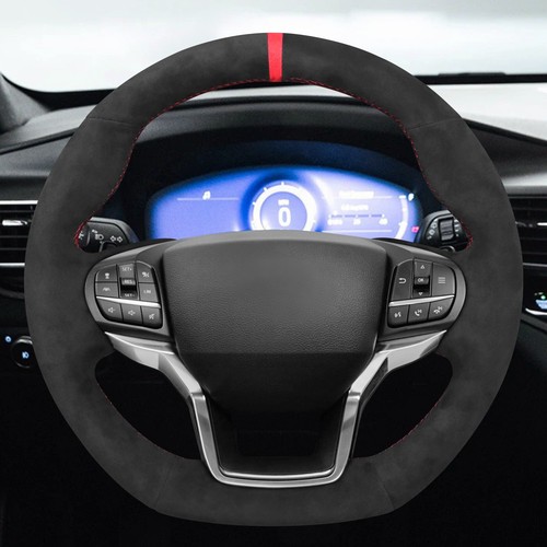 MEWANT Stitch Black Alcantara Steering Wheel Wrap for Ford Explorer ST 2020-2023 - Foto 3 di 8