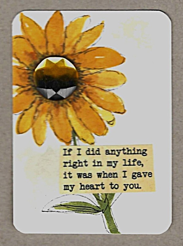 ACEO Art Trading Card ATC Original Collage Watercolor Yellow Flower Large Gem