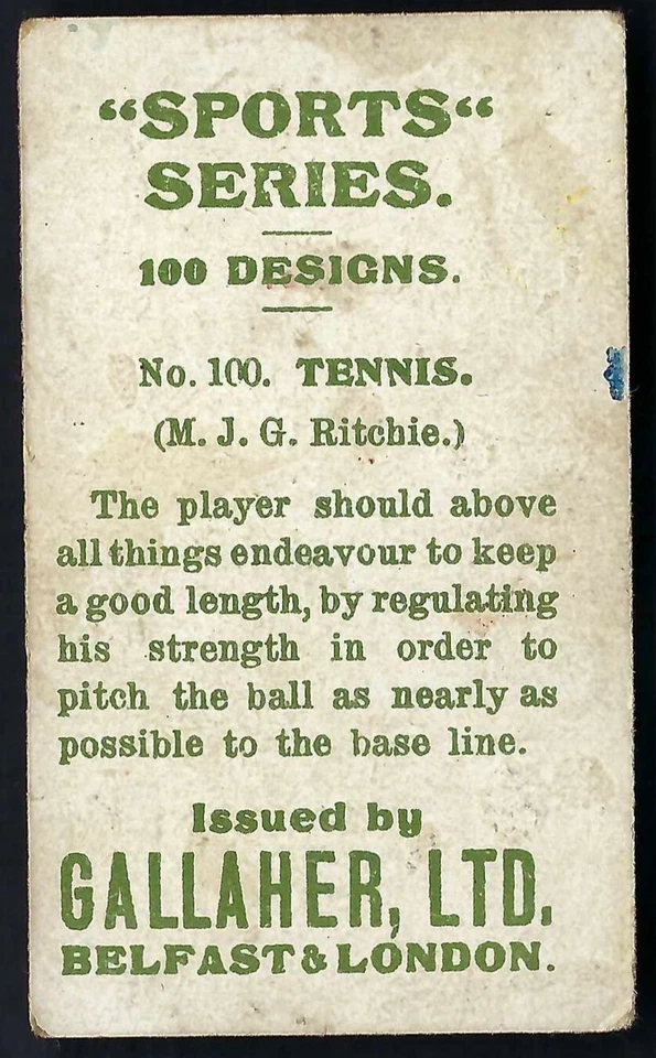 GALLAHER - SPORTS SERIES - #100 TENNIS, M J G RITCHIE - Image 2 of 2