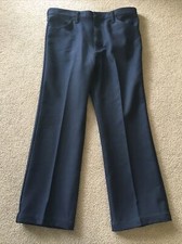 Vintage Wrangler Polyester Rancher Pants Sz 38x30 Straight Cut NAVY Hemmed 82NV