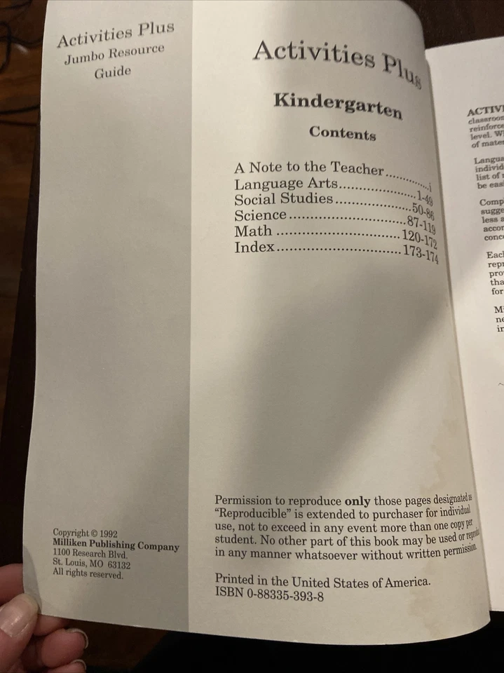 Vtg Milliken Activities Plus Teacher’s Resource Guide Kindergarten 1992 - Image 4 of 4