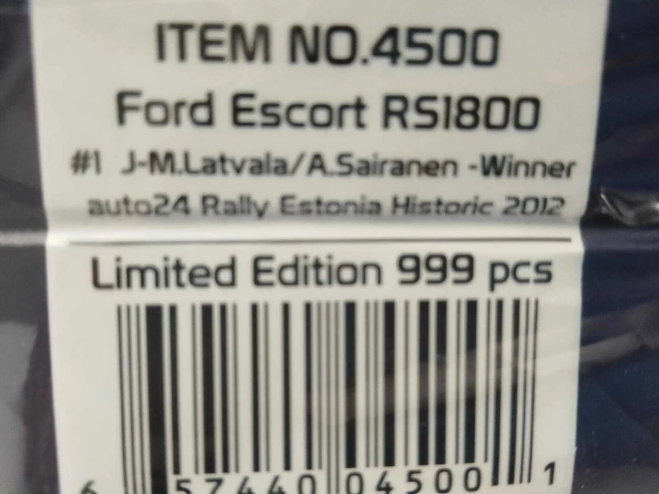 Sunstar Ford Escort RS1800 NO1 Латвия ралли Эстония исторический 2012 1/18 4500 - Изображение 3 из 3