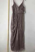 NWT Vera Wang Women Brown/ gold v-Neck Sleeveless slimming Maxi Dress Sz 14