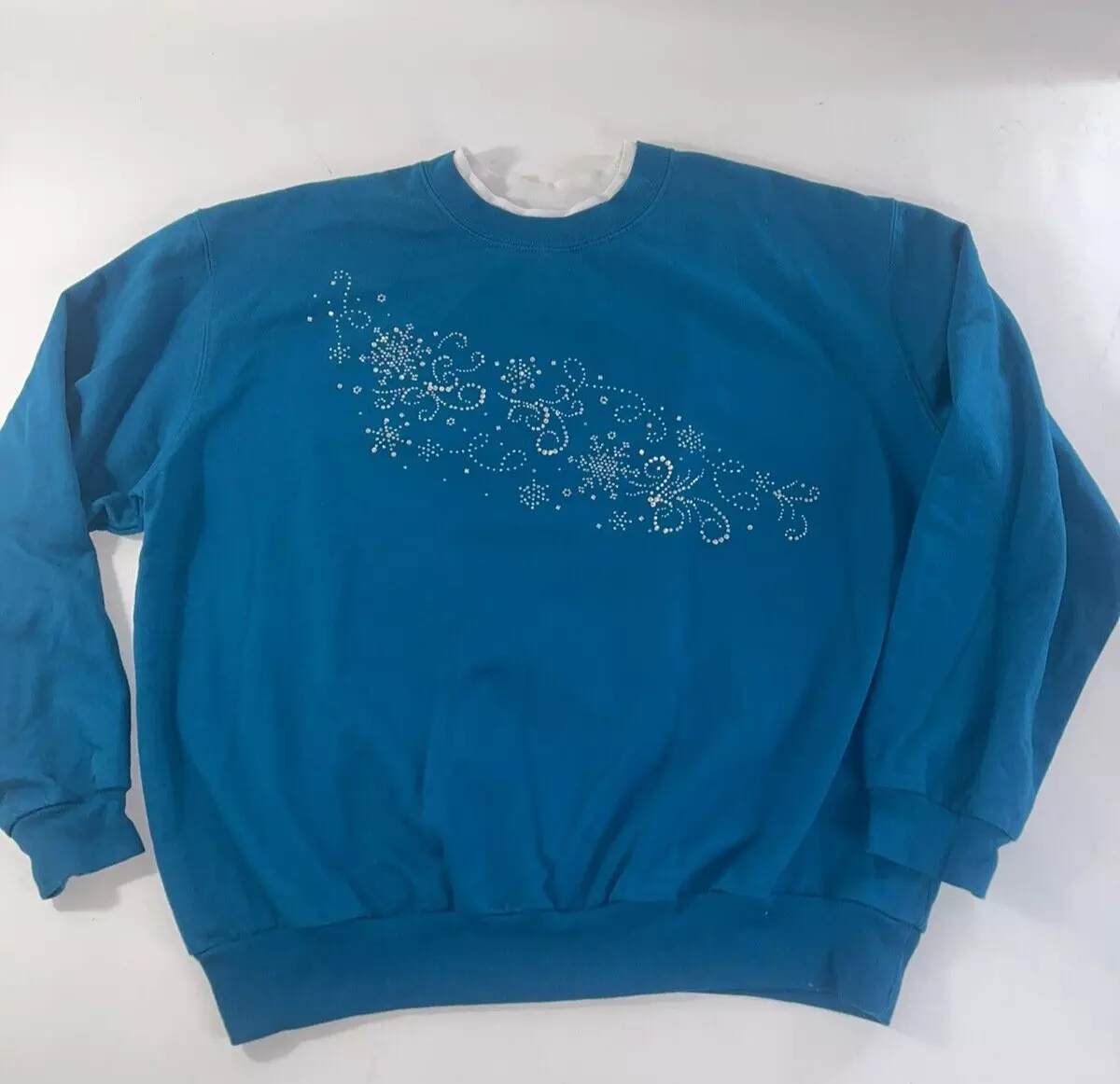 Decorated Originals XL Sweatshirt Beaded Snowflake Turquoise VTG