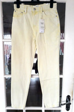 Image of BNWT MANGO MNG High-Waist Ankle MOM Jeans 34 UK 6 Yellow White Dye Cotton