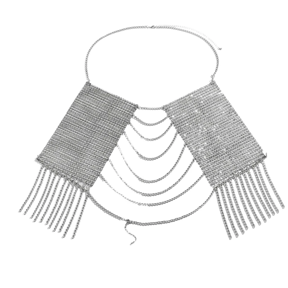 Beach Dress Body Chain Sexy Rhinestone Tassel Love Heart Chest Chain For Hot Gir - Image 3 of 4