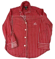 RLL Raph Lauren Pajama Top Shirt Adults Medium Striped Embroidered Logo Colorful