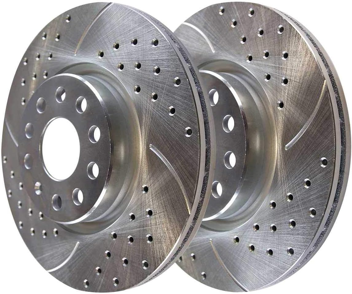 Autoshack PR44281DSZPR Front Drilled Slotted Brake Rotors Silver Pair