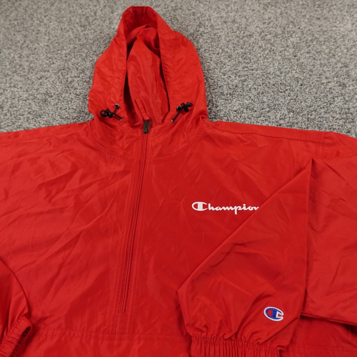 Champion Jacket Mens XL Red Zip Anorak Windbreaker Rain Shell Coat Sports  Active