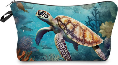 Sea Turtle Makeup Bag Cute Small Organizer Bag Travel Toiletry Zipper Pouch S...