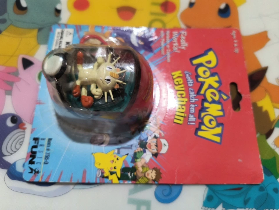 Pokemon Meowth 公仔 Poke Ball 基本乐趣钥匙扣 复古 实际图片 密封 全新 — 第 4/4 张图片