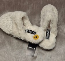 Hurley Kate Women's Ivory Knit Mule Slippers Faux Fur Lined Slip-On, US SIZE 8M