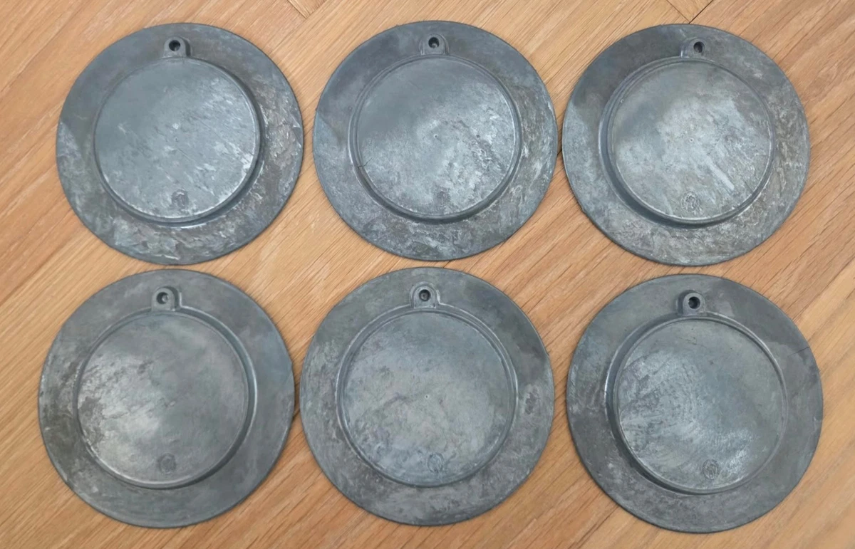 6 Vintage Zinn Wandteller Porzellan Blumenmotiv Ø 10 cm Zierteller Untersetzer