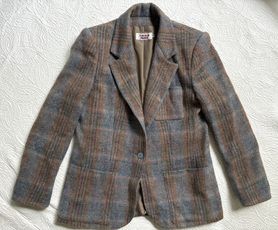Vintage 1980s RODIER Gray Brown Wool Tweed Blazer Jacket Size 40 (6/8) France